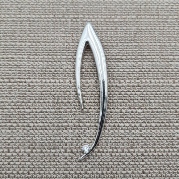 Sterling Silver Large Unique Single CZ Gem Pin Brooch B553 - Picture 1 of 9